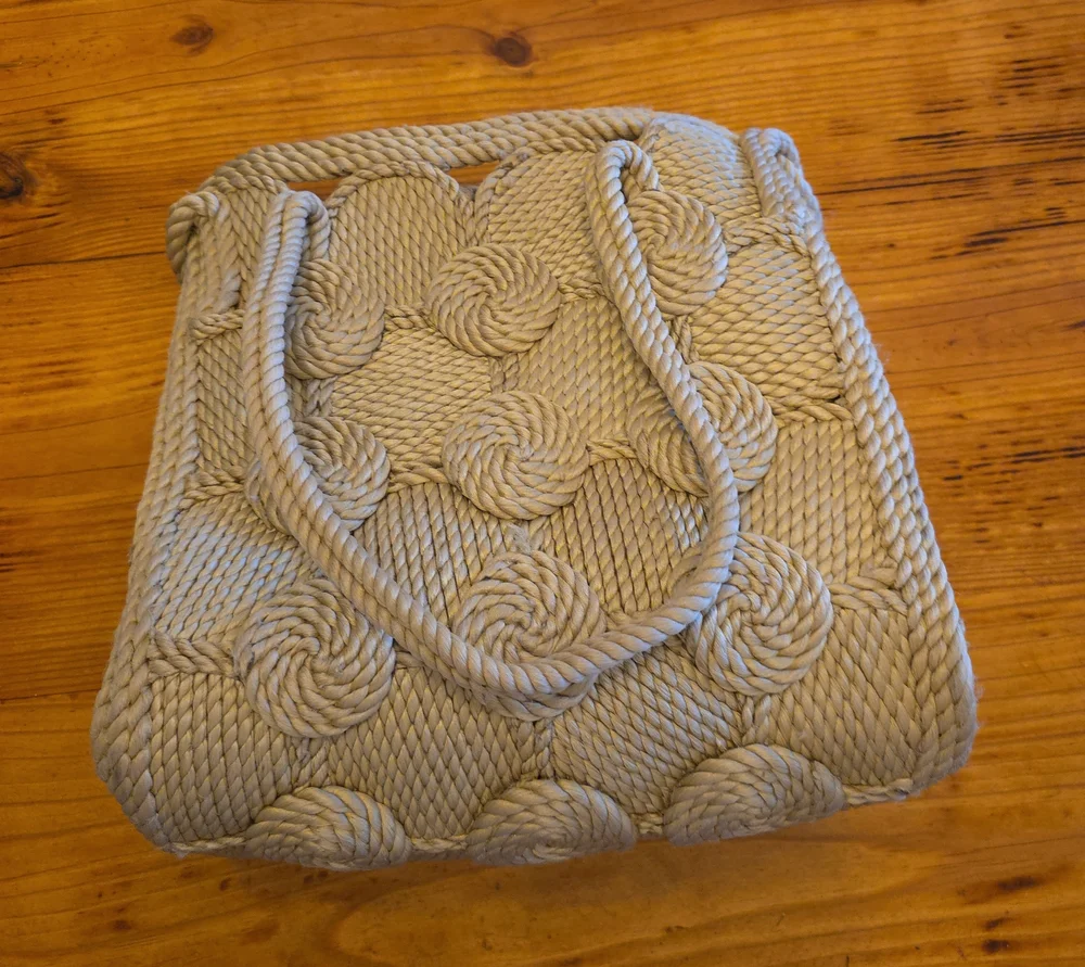 Braided Rope Satchel Tote in Cream